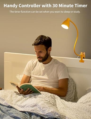 BOHON Clip on Light, 10W 38 LED Desk Lamp with Clamp, 5 Color 10 Brightness Auto Off Timer, Flexible Neck Clip Lamp, Desk Lights for Office Home Bed Bedside Reading, Bright Yellow thumbnail 4