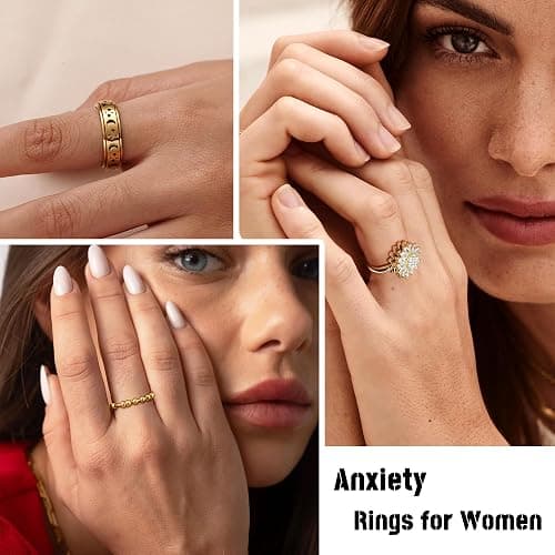 FEYIR 8 Pcs Fidget Rings for Women Anxiety Spinner Stainless Steel CZ Band Ring Spinning Rings Set for Anxiety thumbnail 4