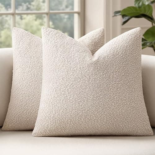 MIULEE 24x24 Inch Decorative Euro Sham Pillow Covers for Couch Bed Set of 2 Textured Boucle Neutral Throw Pillow Covers Natural Beige Ivory Accent Solid Pillowcases Sofa Living Room Home Decor - Image 1