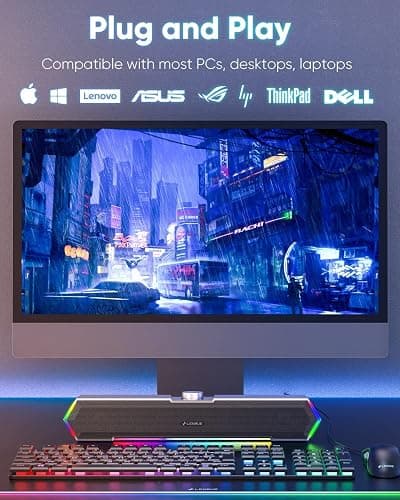 LENRUE G11 Computer Speakers for Desktop, Touch Lights PC Speakers with Surge Clear Sound, USB C/USB Powered for Computer Desktop PC Laptop Monitor (Black) thumbnail 5