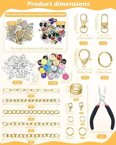 FIVEIZERO 359Pcs Charms Lip Gloss Keychain Making Kit, Charm Making Kit, Bag Charm Kit, Keychain Clips, Lobster Clasps, Jump Rings, Extender Chain & Tools, Keychain Charms for DIY and Jewelry Making thumbnail 2
