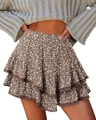 onlypuff Flowy Shorts for Women Ruffle Skorts Mini Skirts High Waisted Teen Gilrs Tennis Skort Summer Shorts thumbnail 2