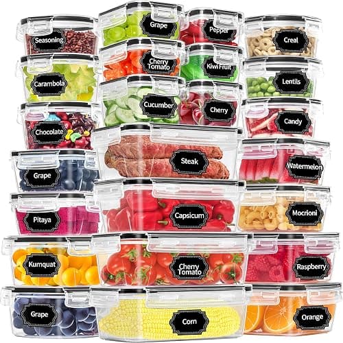 48 Pack Food Storage Containers with Airtight Lids (24 Containers & 24 Lids), PRAKI Kitchen storage containers for Pantry Organizers and Storage, Meal Prep Container with Labels & Marker - Image 1
