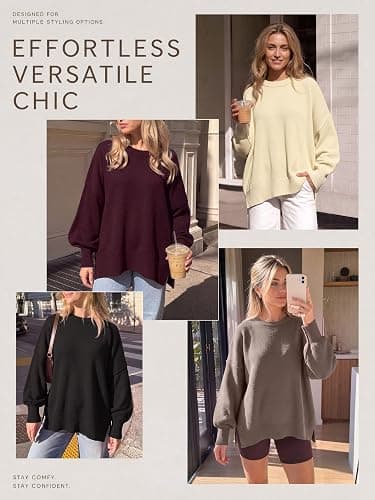 LILLUSORY Oversized Sweaters for Women 2026 Fall Fashion Outfits Clothes | Batwing Crewneck Side Slit Winter Knit Sweater, Cozy & Soft Material, Easy Layering Piece, Casual Trendy Pullover Tops thumbnail 6