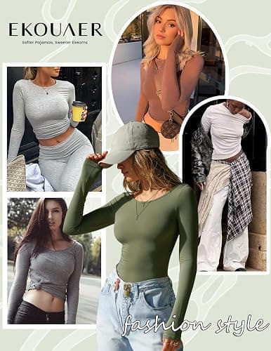 Ekouaer Long Sleeve Shirts for Women 3 Pack Scoop Neck Fitted Tops Thermal Undershirt Stretch Base Layer Soft Tee XS-XXL thumbnail 4