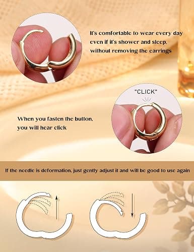 14K Gold Plated Hoop Earrings Set for Women - 3Pairs Chunky 14K Gold Plated Silver Huggie Earrings Small Earrings Lightweight Hypoallergenic MultiColored CZ Hoop Earrings Stacks for Multiple Piercing thumbnail 6