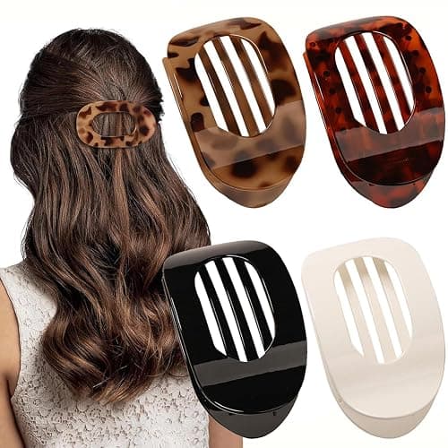 4PCS Flat Hair Clips for Women Girls, Flat Claw Clips, Strong Hold French Claw Clips for Thick Thin Hair, Casual Versatile Solid Colour Lay Flat Hair Clip (4PCS-A) - Image 1