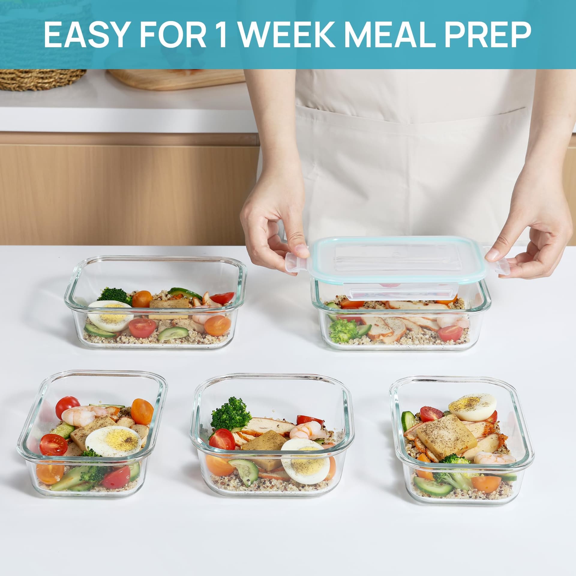 Vtopmart 8 Pack Glass Food Storage Containers with Airtight Lids, Meal Prep Containers, Bento Boxes for Lunch, for Microwave, Oven, Freezer and Dishwasher, BPA Free thumbnail 6
