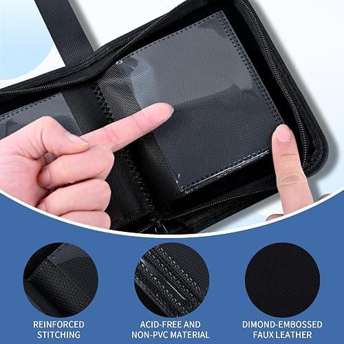 KMOPUYV 1 Pocket Toploader Binder 40 Pockets One Pocket Mini Trading Card Album,Diamond Leather Small Card Binder for 3x4 Rigid Top Loaders,Portable TCG Photocard Holder-Black thumbnail 4