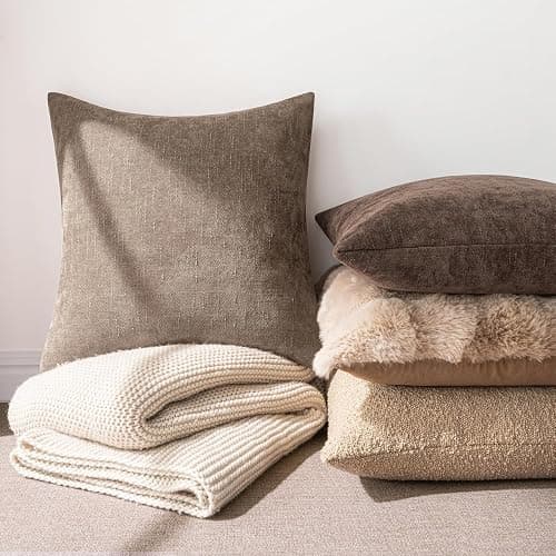 MIULEE Pack of 2 Decorative Throw Pillow Covers Soft Chenille Throw Pillows Solid Neutral Farmhouse Textured Cushion Covers for Couch Sofa Bedroom Living Room 18x18 Inch, Taupe Grey thumbnail 2