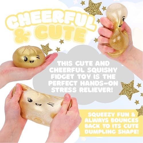 Toyland® Metallic Gold Squishy Bao Dumpling Sensory Fidget Toy with Plastic Steamer Box - Squeeze Toys for Kids - Ages 3+ thumbnail 4