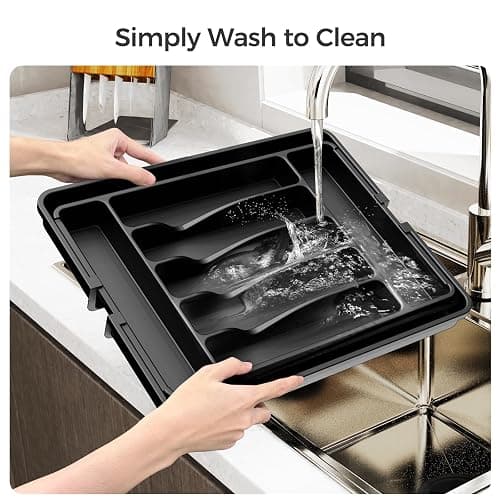 ukeetap Extra Large Expandable Silverware Organizer, BPA-Free Food-Safe Cutlery Flatware Organizer, Kitchen Utensil Drawer Organizer, Adjustable Silverware Holder for Spoons Forks Knives, Black thumbnail 5