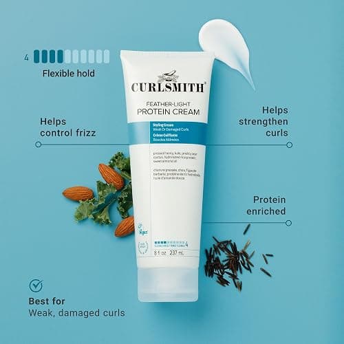 CURLSMITH Feather Light Protein Cream - Flexible Hold Curl Cream, Protein-Rich Styling Cream for Curls, For All Curl Types, Best for Weak and Damaged Curls, Vegan & Cruelty Free (8 oz) thumbnail 3