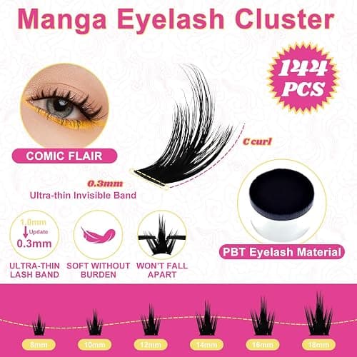 WiWiLINK California Sunset Lash Clusters, 8-18mm Manga Cluster Lashes Only | 0.3mm ultra-thin wispy spiky individual eyelash clusters with spikes, no glue or tools, for natural fairy anime DIY looks thumbnail 2