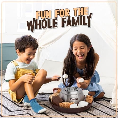 Nostalgia Indoor Electric Stainless Steel S'Mores Maker with 4 Lazy Susan Compartment Trays for Graham Crackers, Chocolate, Marshmallows and 4 Roasting Forks, Brown thumbnail 6