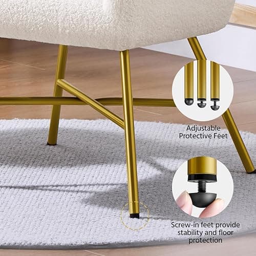 Yaheetech Boucle Tub Chair, Upholstered Vanity Chair with Round Back, White | Modern Armchair with Integrated Backrest and Armrests, Thick Padded Seat and Adjustable Foot Pads for Living Room Bedroom thumbnail 9