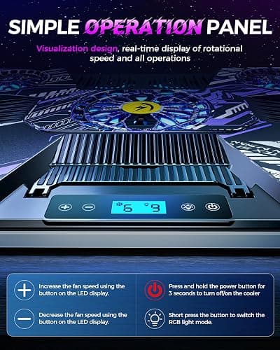 ChillCore Laptop Cooling Pad, RGB Laptop Fan Cooling Pad 9 Fans for 15.6-19.3 Inch Laptops, Gaming Laptop Cooler with 8 Height Stands, 2 USB Ports - A21 Pattern thumbnail 4