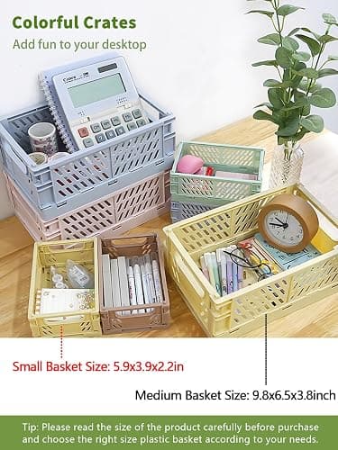 Xhwykzz 4 Pack Mini Foldable Plastic Small Baskets for Organizing and Storage, Collapsible Storage Crate for Home Bedroom Office Classroom Drawer Organizers (5.9x3.9x2.2in) Mini Size thumbnail 6