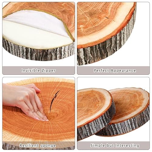Unittype 6 Pcs Round Throw Pillow Wood Decorative Soft Circle Seating Tree Stump Pillow Floor Cushion Natural Wood Cushion 3D Digital Printing Forest Decor for Bedroom Living Room (Realistic) thumbnail 5