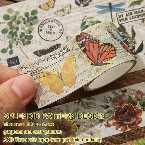24 Rolls Vintage Washi Tape Set, Floral Letter Butterfly Mushroom Botanical Flower Writable Decorative Tapes for Scrapbooking , Junk Journal supplies, Bullet Journaling 5-75mm Wide 9.84ft long/Roll thumbnail 4