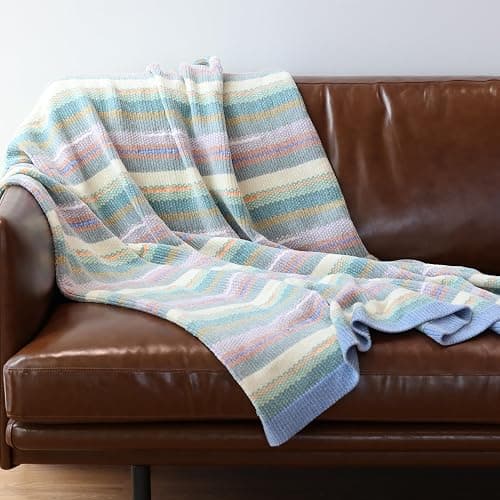 Itigoitie Soft Chenille Yarn Throw 36"x48", Handmade Knit Throw Blanket，Decorative Spring Fall Blanket, Soft Cozy Warm Knitted Throw Blanket for Bed Sofa, Couch Chair, Living Room(1.37Ib) - Blue - Image 1