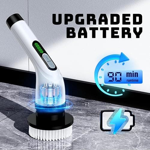 Electric Spin Scrubber for Bathroom: Shower Scrubber with Long Handle, Dual Speed Cordless Power Cleaning Scrub, 7 Brush Heads, IPX7 Waterproof Heavy Duty Cleaner Tools for Tub Tile Grout Wall thumbnail 2