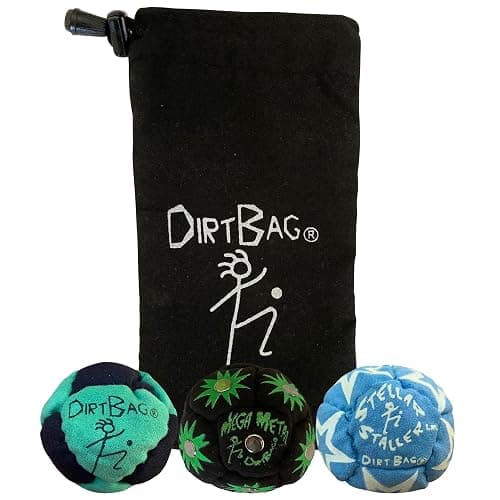 DIRTBAG All Star Footbag 3 Pack with Pouch, 100% Handmade, Premium Quality, Bright Vivid Colors, Signature Carry Bag - Image 1