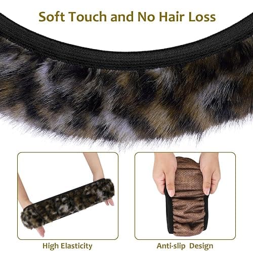 Accmor Fuzzy Steering Wheel Cover, Leopard Fluffy Car Wheel Cover for Women Men, Soft Furry Vehicle Steering Wheel Protector Warm Non-Slip Car Accessories 15 inch Universal Fit Auto, Suvs, Truck thumbnail 4