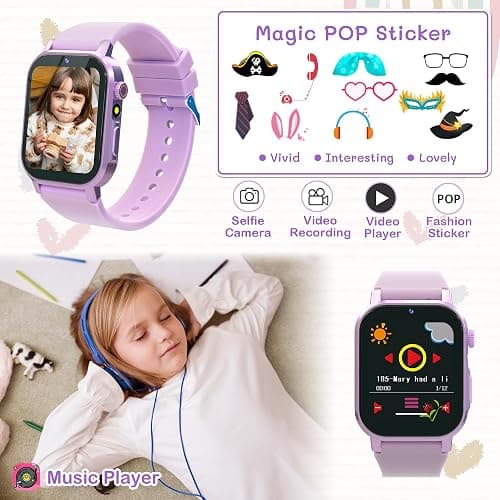 AIWIEP Kids Smart Watches Girls Gift for Age 5-12, Watch for Kids with 32 Games HD Touch Screen Video Camera Pedometer Music Player Flashlight 12/24 hr Toys for 5 6 7 8 9 Year Old Girl Birthday Gift thumbnail 4