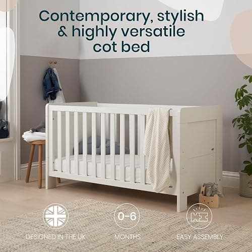 Tutti Bambini Alba 3-in-1 Baby Cot Bed (0-6 years) 140x70 cm - 3 modes: Wooden Baby Crib, Toddler Bed & Day Bed, Convertible Baby Bed, Adjustable Base, (White) thumbnail 2