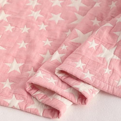 NTBAY 3 Layer Toddler Blanket, Muslin Cotton Jacquard Bed Blankets, Lightweight Thermal Baby Blanket, Super Soft and Warm Crib Blanket for All Seasons, Decoration Gift, 30"x40", Pink Star thumbnail 5