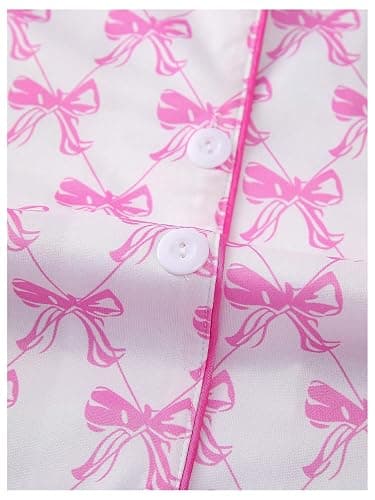 RoseSeek Women's Bow Pajamas Sets Short Sleeve Button Down Pajamas Y2k Preppy Cute PJ Set Sleepwear thumbnail 3