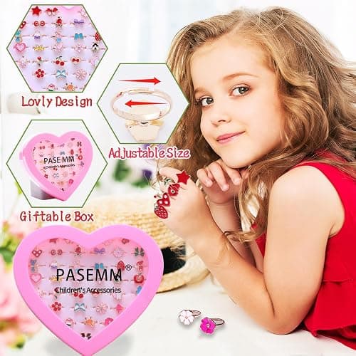 PASEMM 36pcs Little Girl Jewel Rings, Adjustable, No Duplication Kids Play Ring in Box,Pretend and Dress Up Rings for 4-12 Year Old Girls Birthday Gifts Holiday Gifts, 4 5 6 7 8 9 10 11 12 Year Old Girl Toys for Kids thumbnail 4
