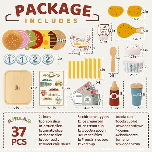 Wooden Play Food for Toddlers Pretend Play Sets 3-5 Year Old Food Toy Kitchen Accessories Birthday Gift for 3 Year Old Girl Boy 2-4 Age 4 5 6 Wood Educational Toys thumbnail 2