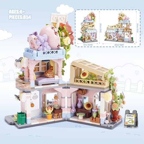 Street View Flower House Shop Mini Building Blocks, MOC Creative Building Toys Cute Panda Building Set for Girls 6-12, Simulation Architecture Construction Toy, Gift Idea for Kids Adults (854 PCS) thumbnail 6