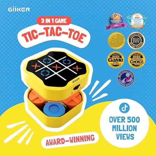 GiiKER Tic Tac Toe Bolt Game, Original 3-in-1 Handheld Games, Portable Travel Games for Car Ride, Toys Gift Idea for Kids and Adults, Stocking Stuffers Birthday Gifts for Boys Girls - Yellow thumbnail 2