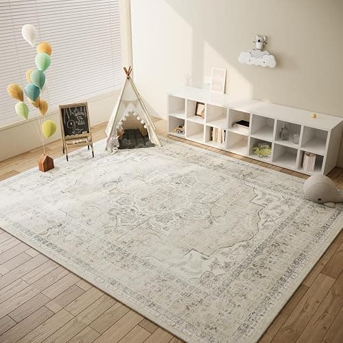 Washable Area Rugs for Living Room: 5x7 Area Rugs for Bedroom Stain Resistant Distressed Vintage Accent Rug Non Slip Low Pile Faux Wool Soft Boho Rugs for Kitchen Bedside Nursery Office Dining Room thumbnail 6