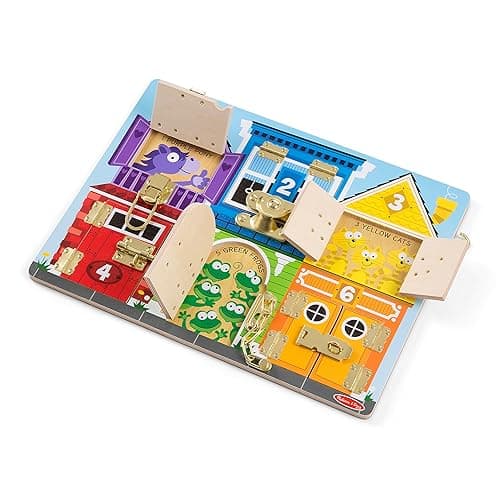 Melissa & Doug Wooden Latches Board | Busy Board Wooden Toy | Developmental Toy | Motor Skills | Problem Solving | 3+ | Gift for Boy or Girl - Latches Board