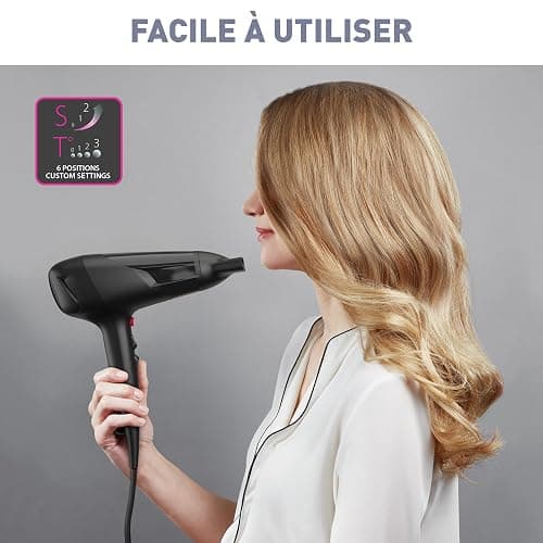 Calor Studio Dry Sèche-cheveux, Technologie Effiwatts pour une consommation d'énergie réduite, 6 réglages de vitesse/température, Concentrateur, Touche air frais, Grille arrière amovible CV5803C0 thumbnail 4