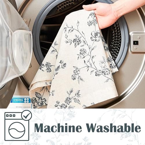 jinchan Floral Kitchen Curtains 36 Inch Linen Tier Curtains Farmhouse Cafe Half Window Drapes Over Sink Light Filtering for Living Room Laundry RV Rod Pocket 2 Panels Black on Beige thumbnail 9