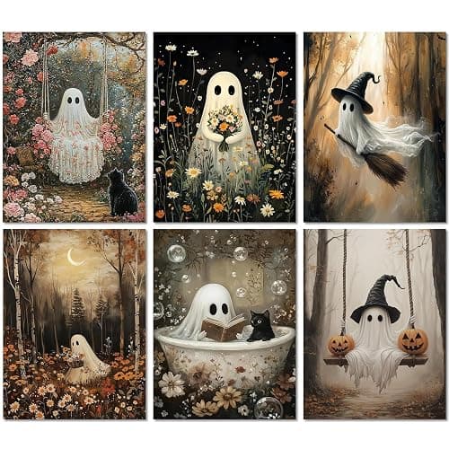 6 Pack Halloween Diamond Painting Kits for Adults, Diamond Art Kits Ghost | Round 5D Halloween Gem Art Kit for Adult DIY Crafts Kit Gift Home Wall Decor Gifts (16x12 inch) - Image 1