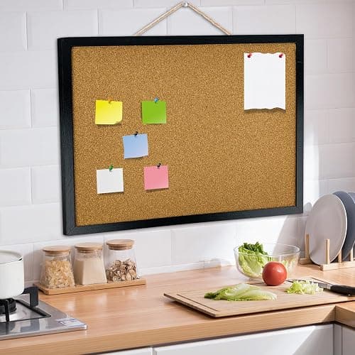 GDMINLO Black Cork Bulletin Board, 17.7 X 13.3 inches with Oak Wood Finish Frame, for Wall Office Home and School (Pins, Eye Bolts, gaskets, Screws) thumbnail 2