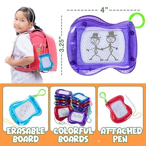 Bedwina Mini Magnetic Drawing Board for Kids - (Pack of 12) Backpack Keychain Clip Drawing Boards, Erasable Doodle Sketch Writing Pad Boys & Girls, Birthday Kids Party Favors thumbnail 2