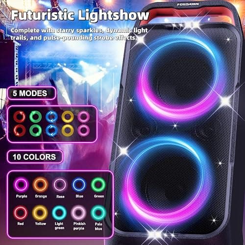 Foxdawn Party Bluetooth Speaker: 240W Peak Loud Sound, Deep Bass, 15H Playtime, Fast Charge, IPX4 Waterproof, TWS, Led Light Show, Large Portable Wireless Speakers for Outdoor, Camping, Backyard, Home thumbnail 3
