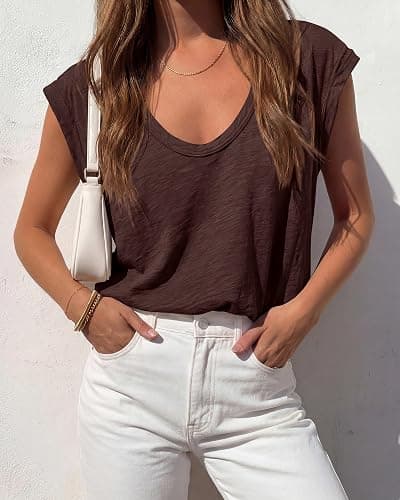 BTFBM Casual Summer Oversized Womens T Shirts Going Out Tops Trendy | Basic Tees,Cap Sleeves,V Neck T Shirts Blouse Y2k Tops,Solid Color,Loose Fit,Summer Clothing,Beach Vacation Clothes For Women thumbnail 2
