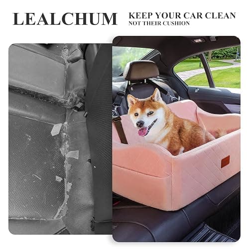 Lealchum Dog Car Seat for Medium/Large Dogs,2 Clip-On Safety Leashs for 2 Small Dogs,Removable and Washable Comfy Pet Car Seat,Easy to Install and Clean (Pink, Large) thumbnail 6