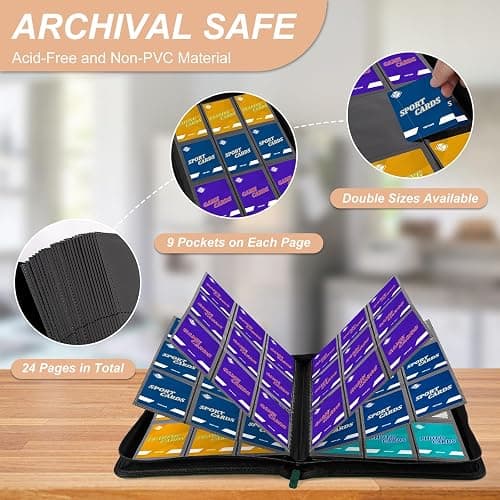 Trading Card Binder, Card Binder Album Folder Book Fit for MTG Baseball Football Sports Cards, Easy to Use Card Collection Binder (Green, 432 Pockets) thumbnail 7