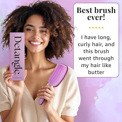 Lily England Curly Detangler Brush for Women - Pain-free Detangling Brush for Wet & Dry Hair With Flexible Bristles - Easy-to-Hold Hairbrush for Women with 3c & 4c Curls - Purple Glitter thumbnail 3
