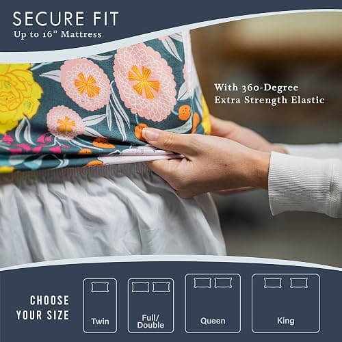 Where The Polka Dots Roam WTPDR Dark Floral Sheets King Size, Super Soft Wrinkle Resistant Bedding Set for Boho Room Décor, Premium Floral Printed King Bed Sheets for Girls, Teens and Master Bedrooms thumbnail 7