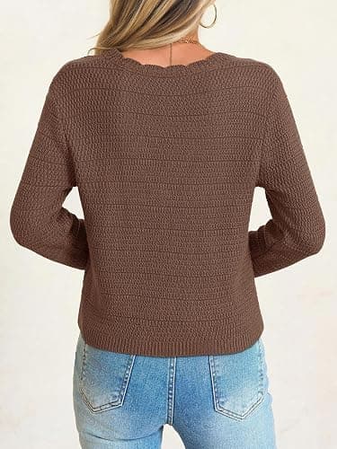 Saodimallsu Womens V Neck Cardigan Sweaters Button Up Cropped Boho Knit Long Sleeve Loose Trendy Sweater Tops thumbnail 5